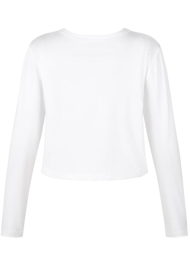 Noomelfish Girls Long Sleeve Crop Tops Kids Cute Dance Cropped T-Shirts, White, Size 9-10 Years - Image 2